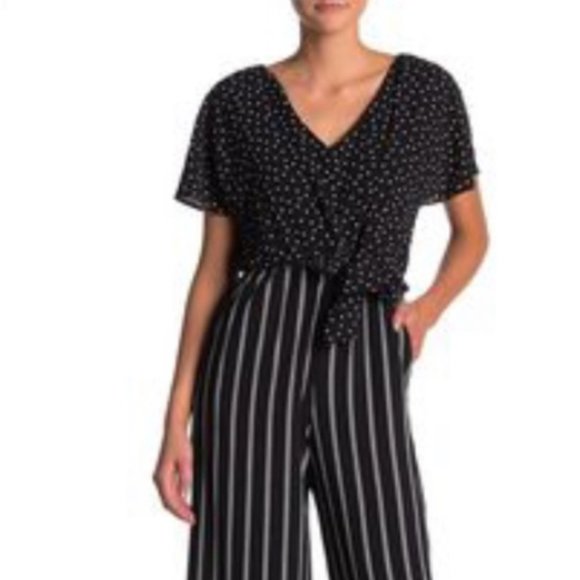 Luxology Jumpsuit Tie-Front Stripe & Polka Dot Print Plus Size 14 NWT - Picture 3 of 13